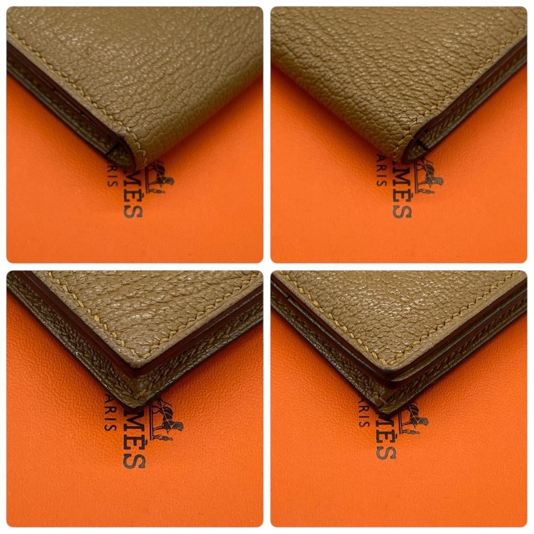 エルメス シェーブル ベアン スフレ 二つ折り長財布 ブラウン系 ウール混 二つ折り財布 