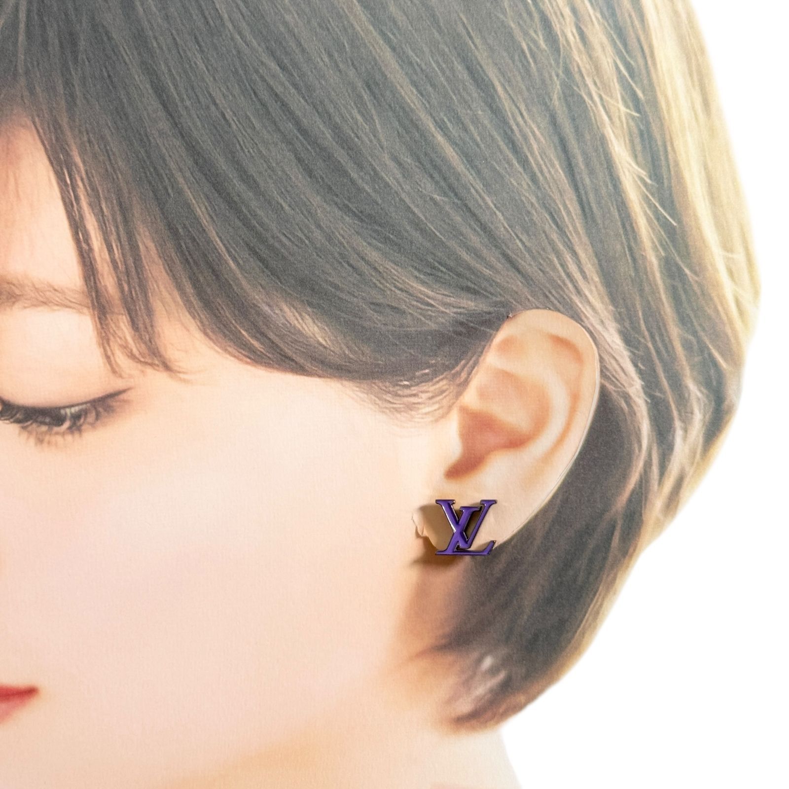 ルイヴィトン メンズ ピアス 片耳 1個のみ モノグラム ビーズ LV 紫色