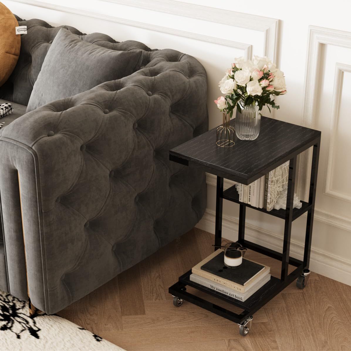 サイドテーブル ソファテーブル コンセント付き キャスター付き コンセントが付いたサイドテーブル 隠しキャスター付き テーブル