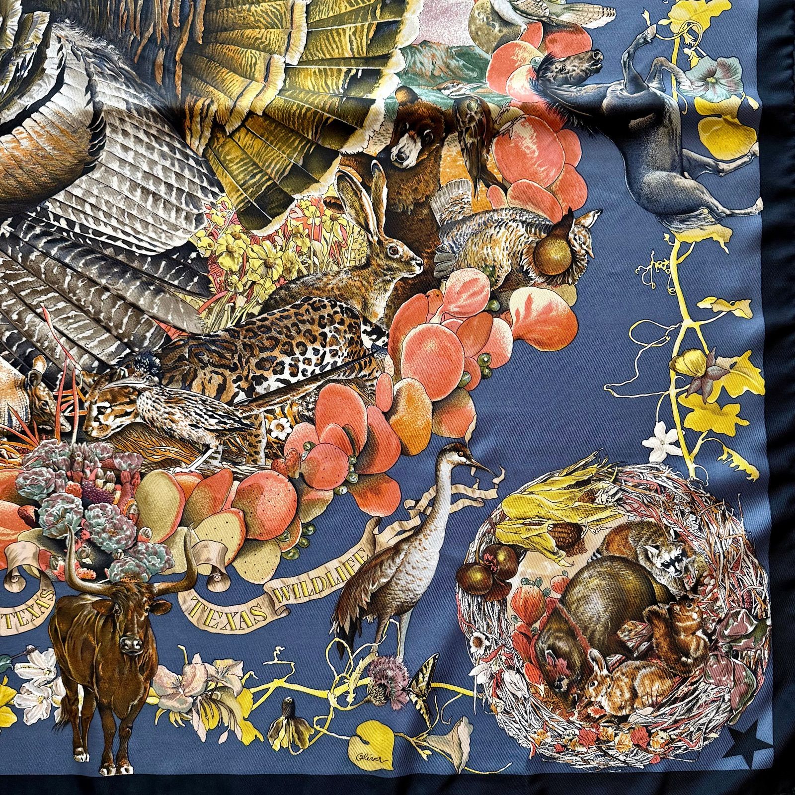 希少 美品 エルメス シルクスカーフ カレ90 テキサス動植物図鑑