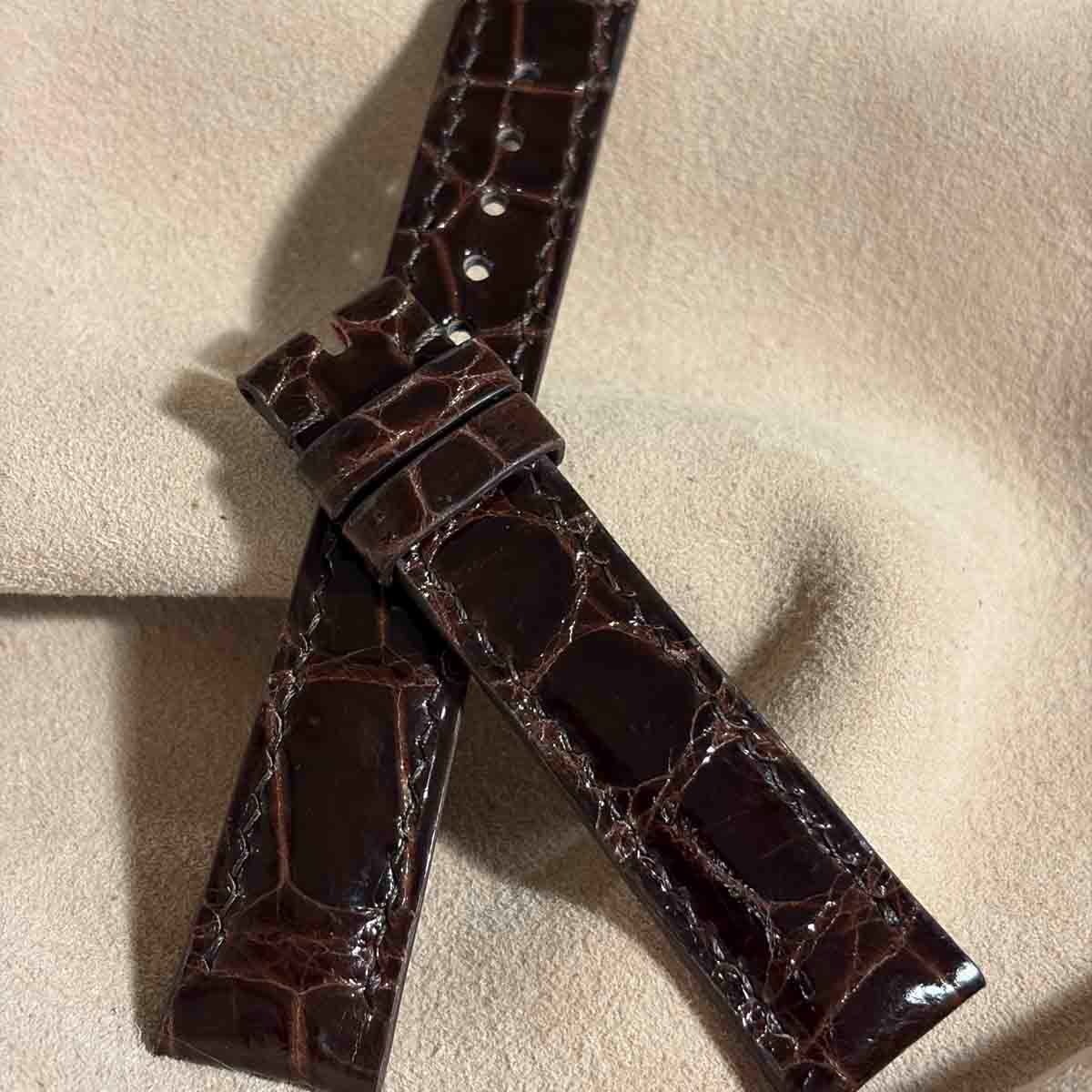 cro 2003 クロコダイル グロス仕上げ 腕時計ベルト ダークブラウン ラグ幅18 mm バックル幅16