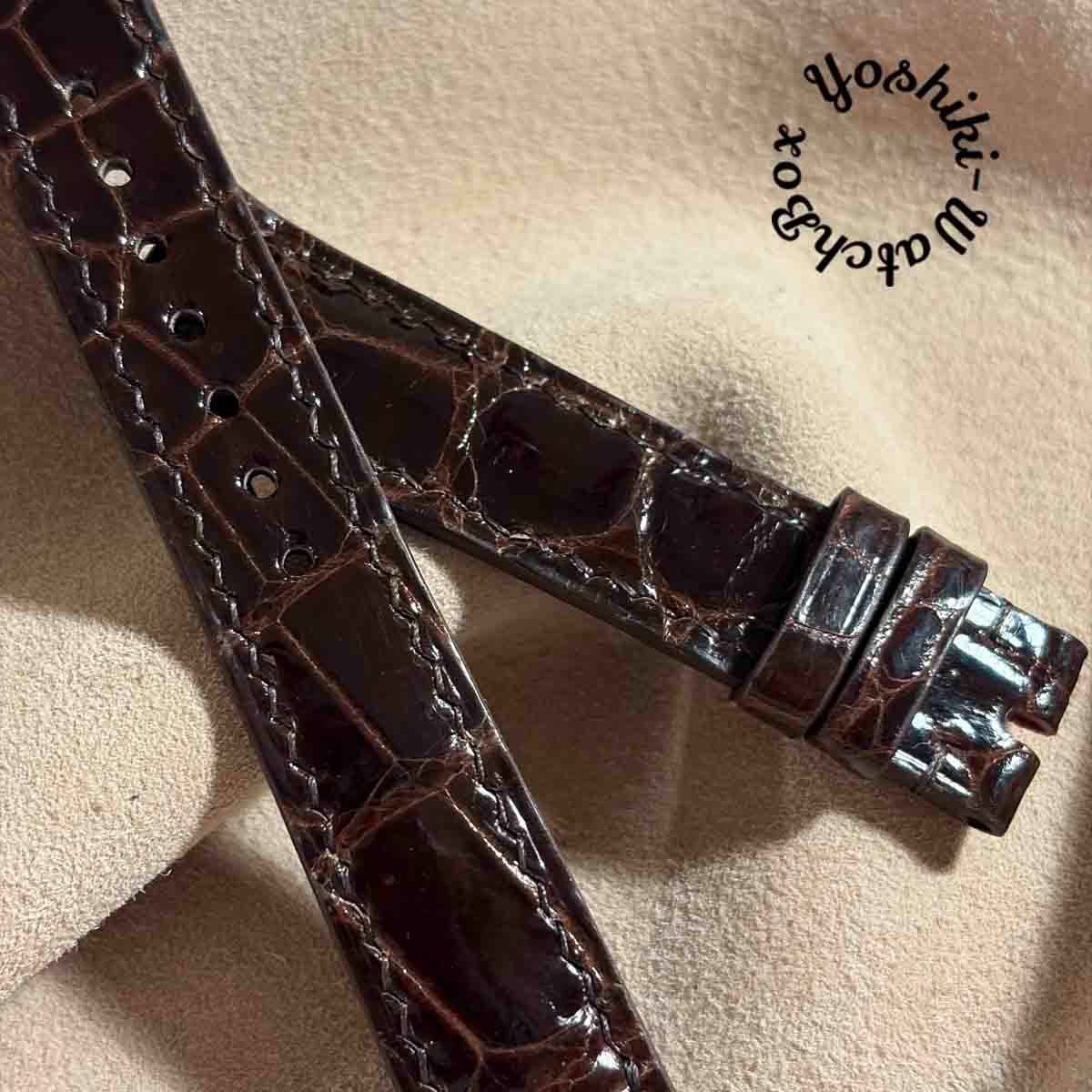 cro 2003 クロコダイル グロス仕上げ 腕時計ベルト ダークブラウン ラグ幅18 mm バックル幅16