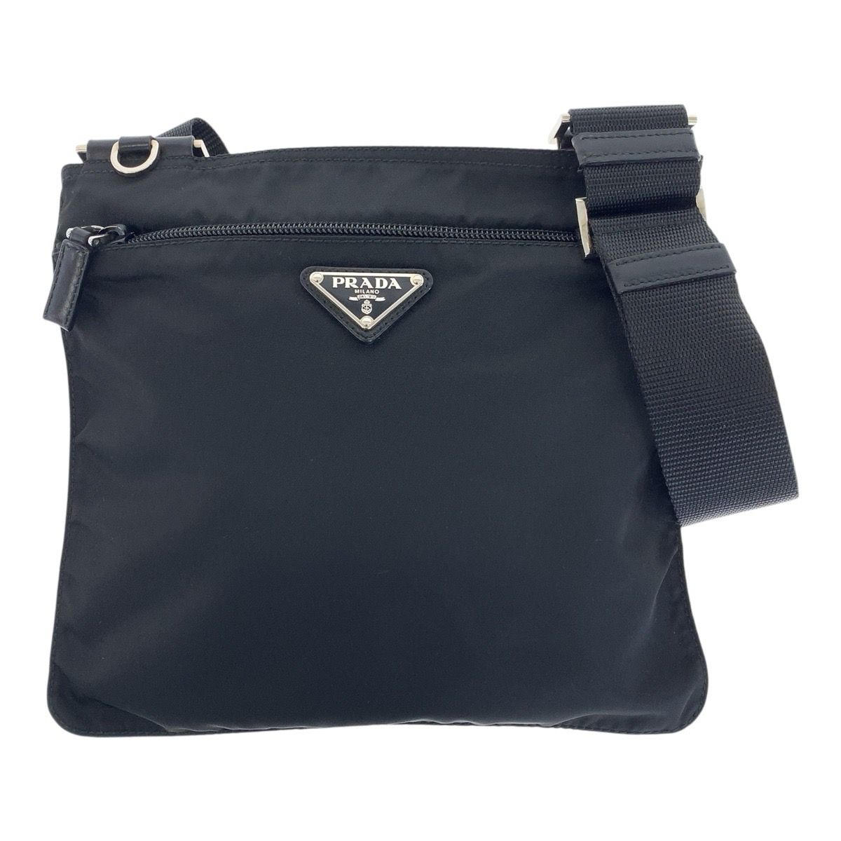 美品 PRADA プラダ テスート 三角ロゴプレート ブラック 黒 シルバー