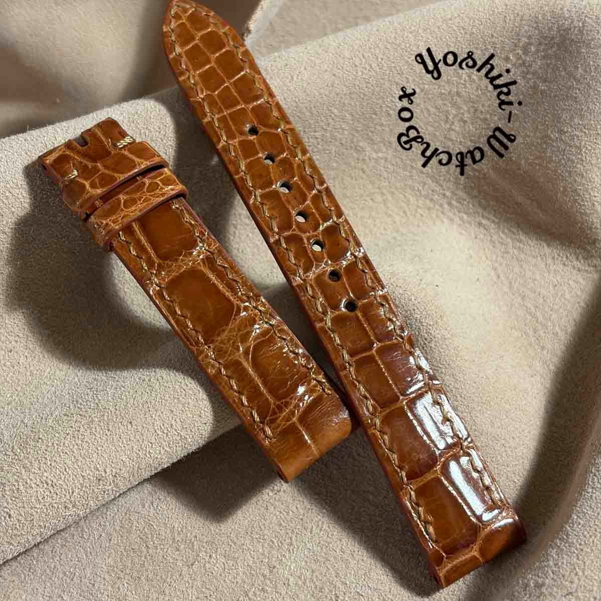 cro 2004 クロコダイル グロス仕上げ 腕時計ベルト ライトブラウン ラグ幅18 mm バックル幅16