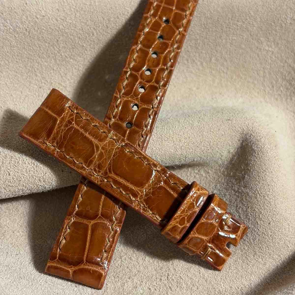 cro 2004 クロコダイル グロス仕上げ 腕時計ベルト ライトブラウン ラグ幅18 mm バックル幅16