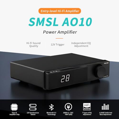 AOSHIDA SMSL AO 10 HiFiアンプ 2 chステレオアンプ 100 WクラスDパワー統合アンプ パッシブスピーカー用 ホームオーディオコンポーネント デスクトップアンプ 12 Vトリガー 低音 高音コントロール EQ調整付き d 947976 c