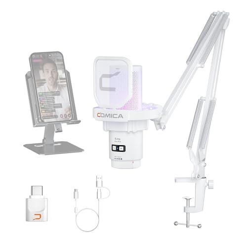 COMICA USBコンデンサーマイク ゲーミングマイク ブームアーム付き マイクセット 単一指向性 RGBライティング ノイズ軽減 ワンタッチミュート web配信 テレワーク ポットキャスト コンテンツクリエーター ストリーミング 107 c 131 a