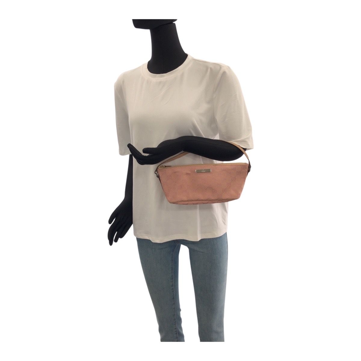 美品 GUCCI グッチ ピンク シルバー金具 GGキャンバス/レザー 039 1103  