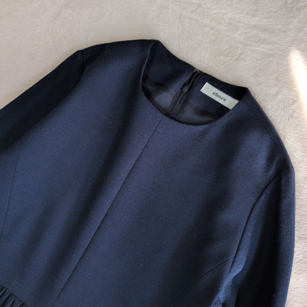 美品✨ ebure エブール ウールウエストギャザーワンピース ネイビー 38