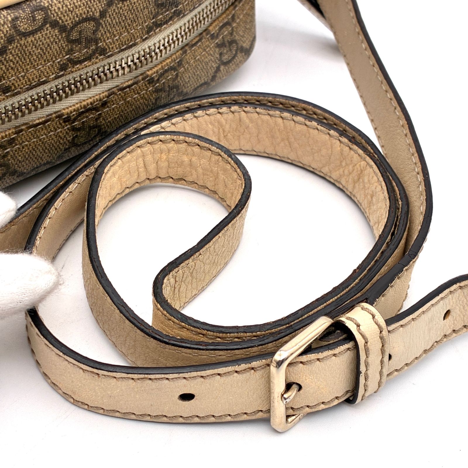 美品 GUCCI グッチ ショルダーバッグ レザー PVC ロゴプレート GG