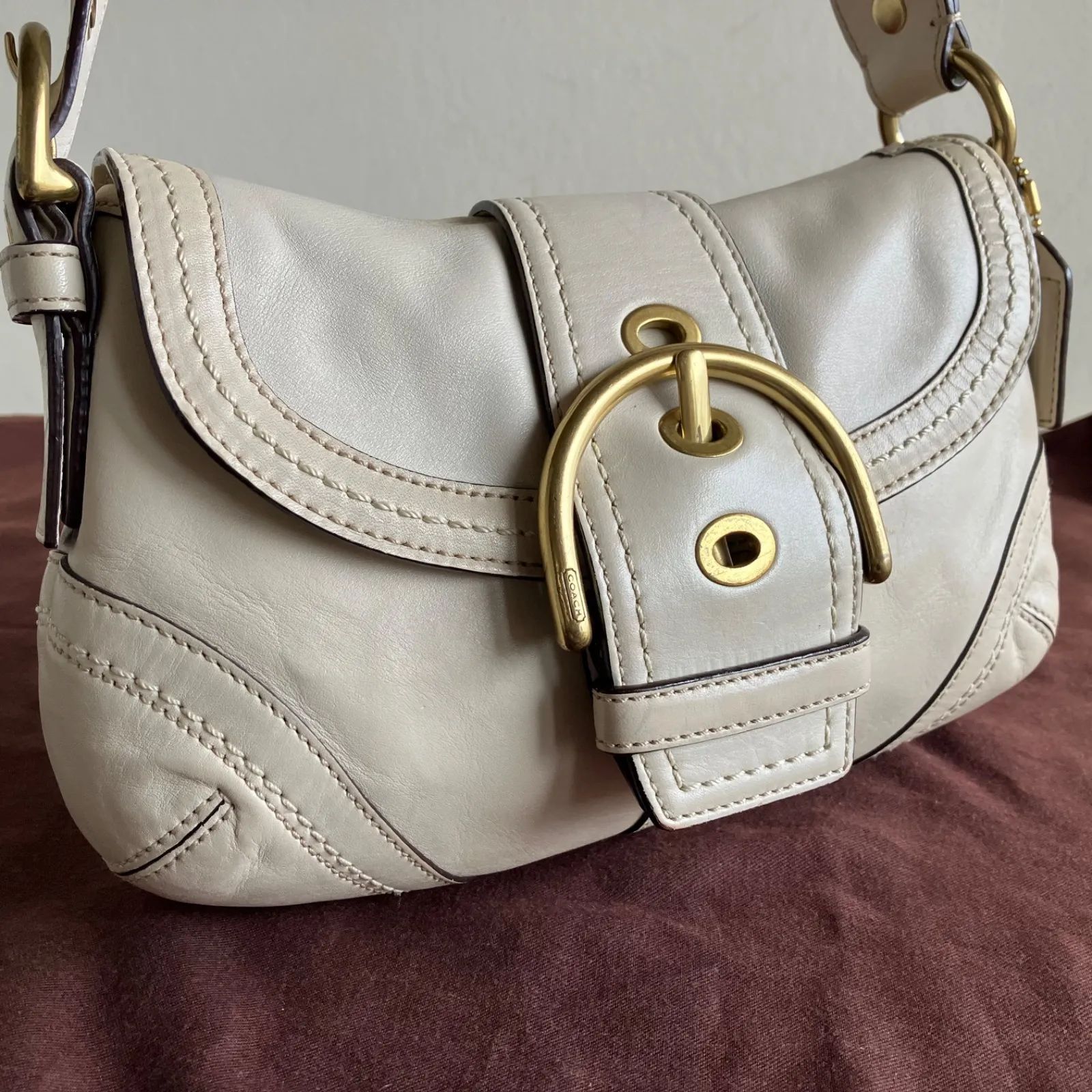 Coach Vintage Soho Buckle Flap Braided Hobo Shoulder Bag Ivory 
