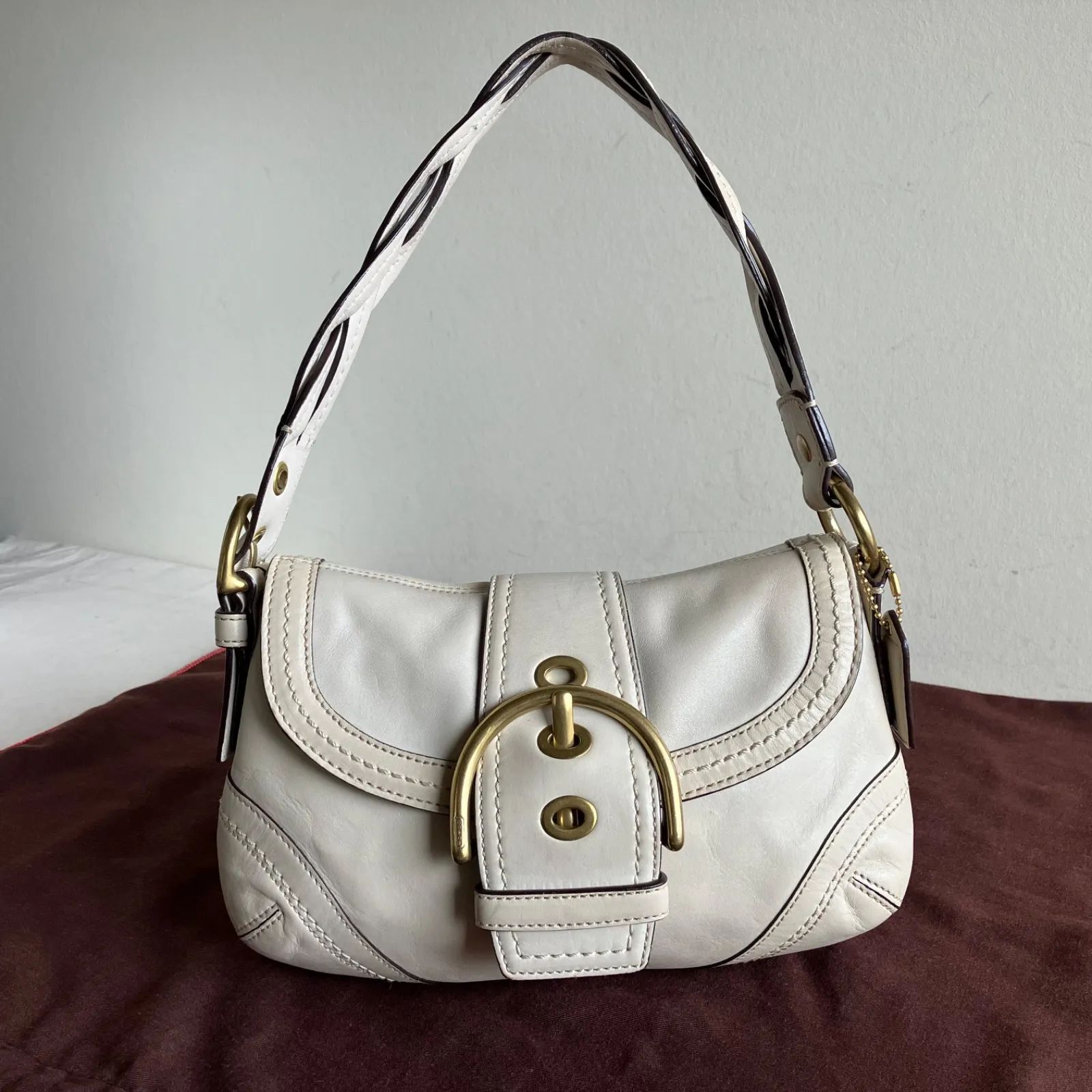 Coach Vintage Soho Buckle Flap Braided Hobo Shoulder Bag Ivory 