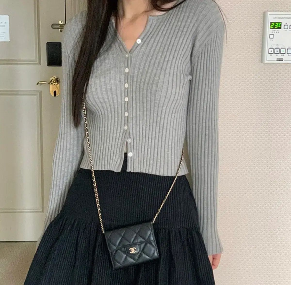 꼰미고 イヴ YVES スヨン スリム ゴージ カーディガン グレー