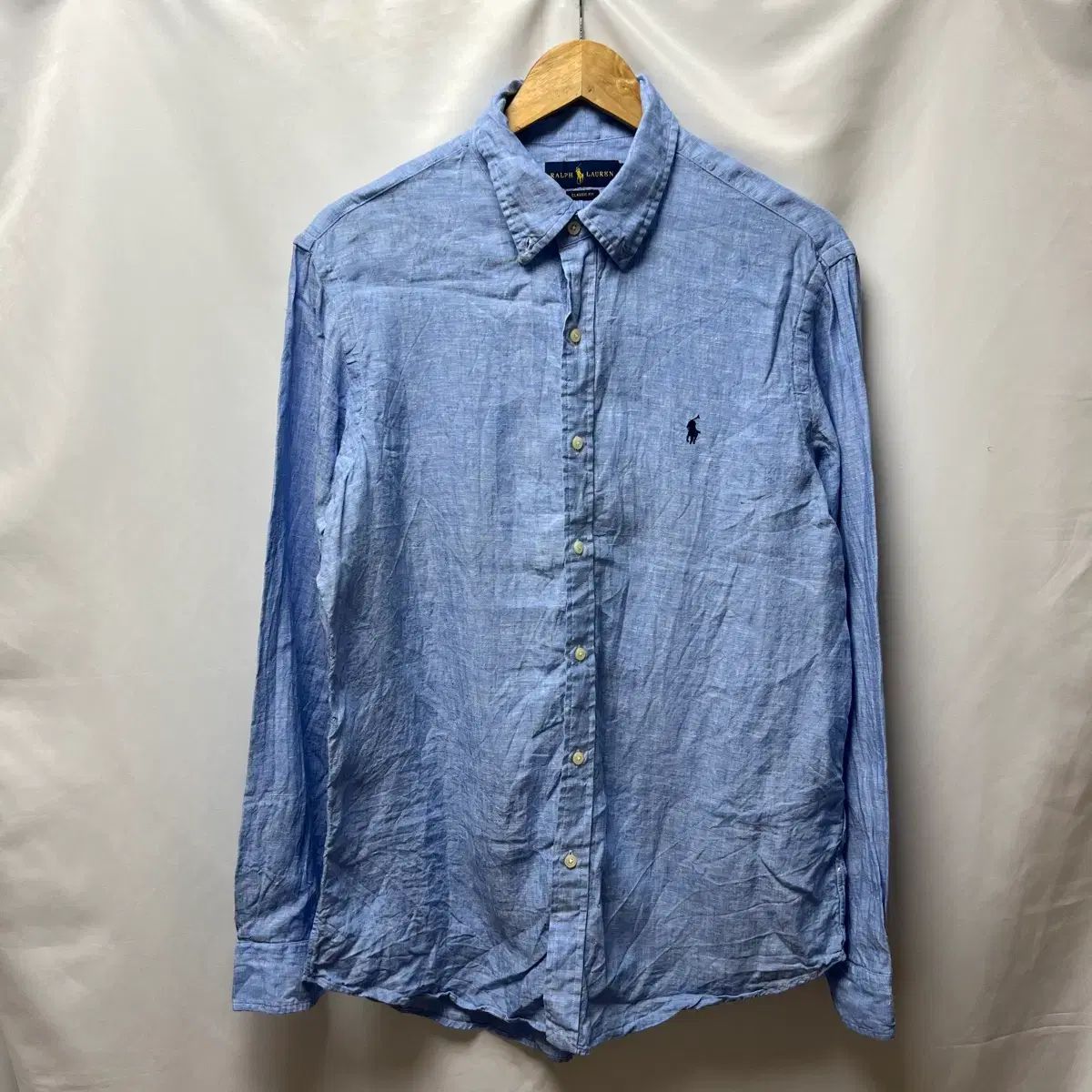 L ポロラルフローレン スカイブルー リネン シャツ