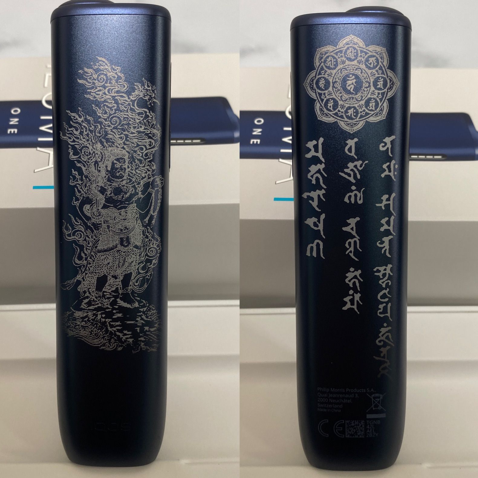 不動明王 加工 iQOS ILUMA i ONE アイコス イルマ ワン ミッドナイトブラック 黒 不死鳥 和柄 和彫り 不動明王真言 ♥ オリジナル カスタム