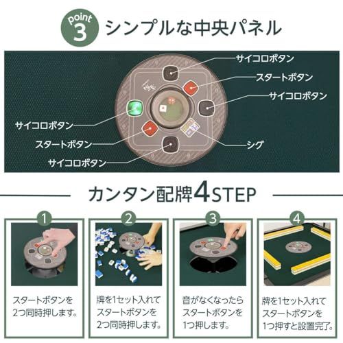 全自動 ー雀鳳ージャンホウー 全自動麻雀卓 家庭用 丸型中央パネル 静音設計 折りたたみ収納 28 mm麻雀牌 キャスター 3人打ち 4人打ち アルミ脚 ブラック m