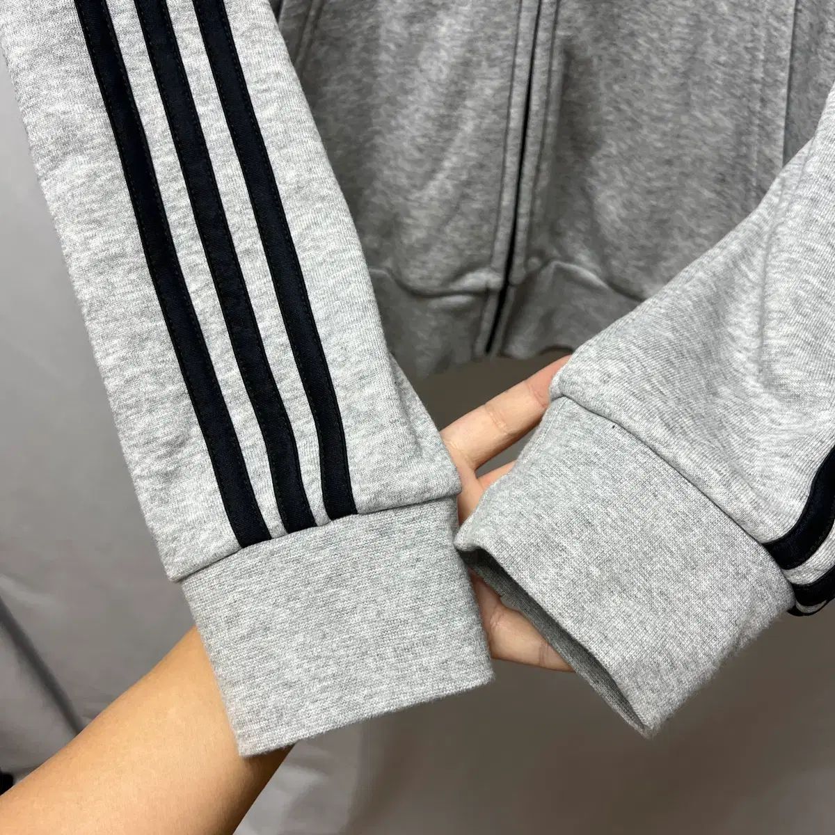正規品/L アディダス 3本線 フルジップアップ グレー 회검 フード