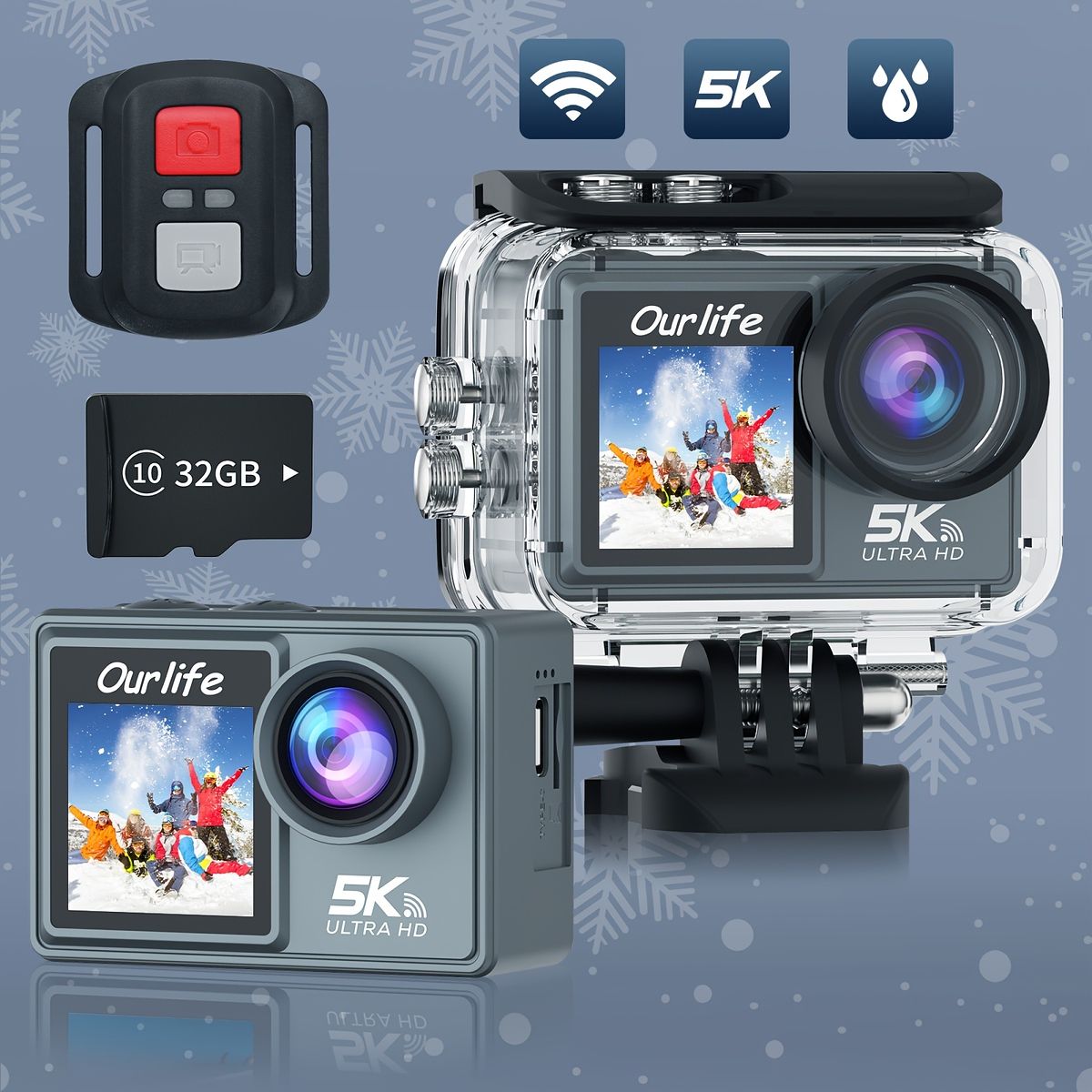 5 K高画質＆防水 デュアルスクリーン アクションカメラ WiFi搭載 TFカード対応 リモコン付き 水中撮影 アウトドア スポーツに最適 プレゼントにも ブラック32 GB