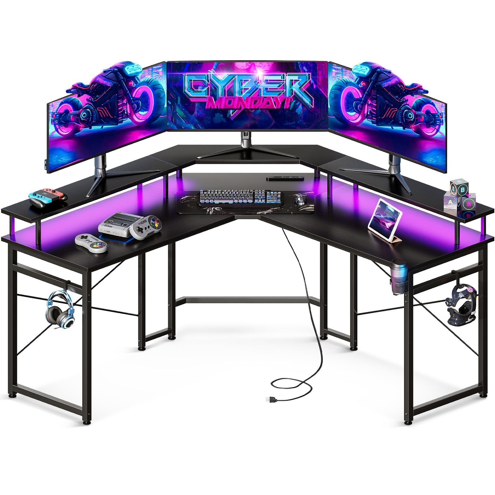 数量 パソコンデスク l字デスク デスク 机 L字 幅129 コンセント付き pcデスク エル字デスク ゲーミングデスク 収納 コーナーデスク オフィスデスク 仕事用 ODK 在宅勤務 組立簡単 ブラック