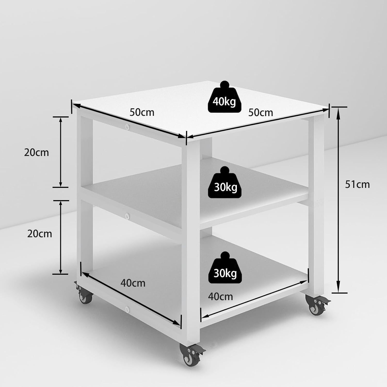 高さ57 cm ワゴン 奥行50 キャスター付き プリンターラック 収納棚 幅50 大型 プリンター 置き プリンター台 台 省スペース プリンター棚 3段 机下収納 木製ラック 取り付け簡単 PUNCIA 100 kg高耐荷重 オフィス ホ