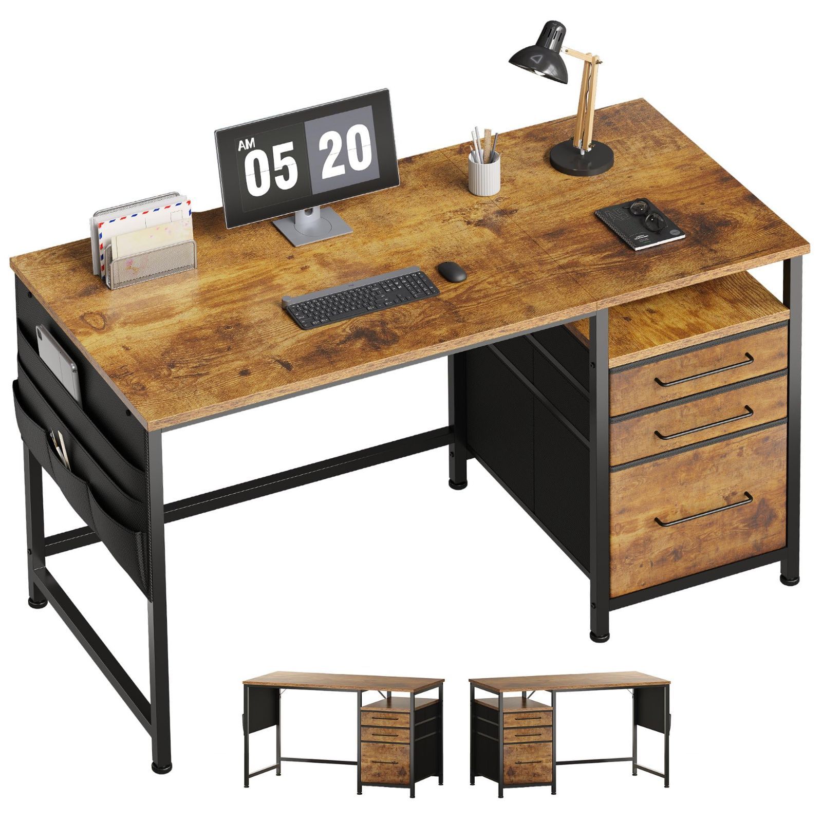 パソコンデスク引き出し付き 学習机 pcデスク 幅120 cm 奥行55 ゲーミングデスク左右入替可 Maihail 在宅ワーク デスク オフィスデスク 勉強机 ビンテージ