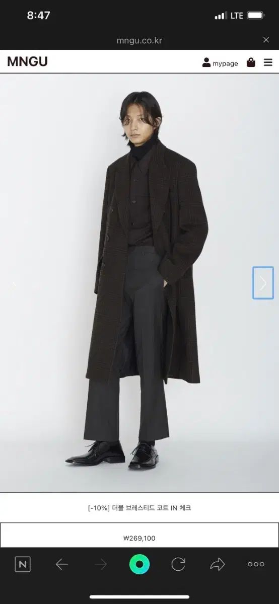 mngu 20 fw ダブル ブレスト コート チェック L