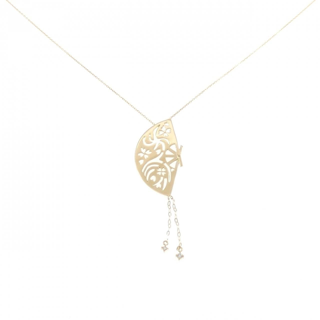 K 18 YG 扇子 ダイヤモンド ネックレス 0 03 CT