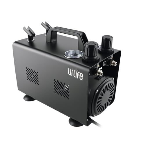 urlife HPCube Com エアブラシ コンプレッサー エア圧力が独立調整 素早く色替え 1 Lタンク付き 安定した空気圧力 エアーブラシ 静音 パワフル 長時間連続作業可 m