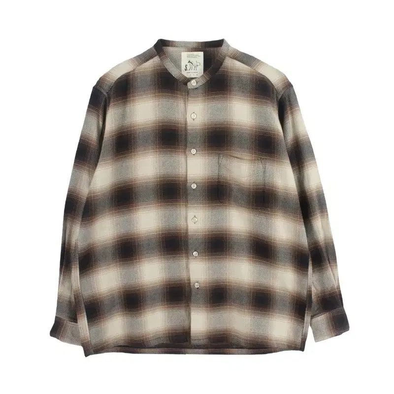 ササフラス MEN L コットン スタンドカラー CHECK パータン シャツ