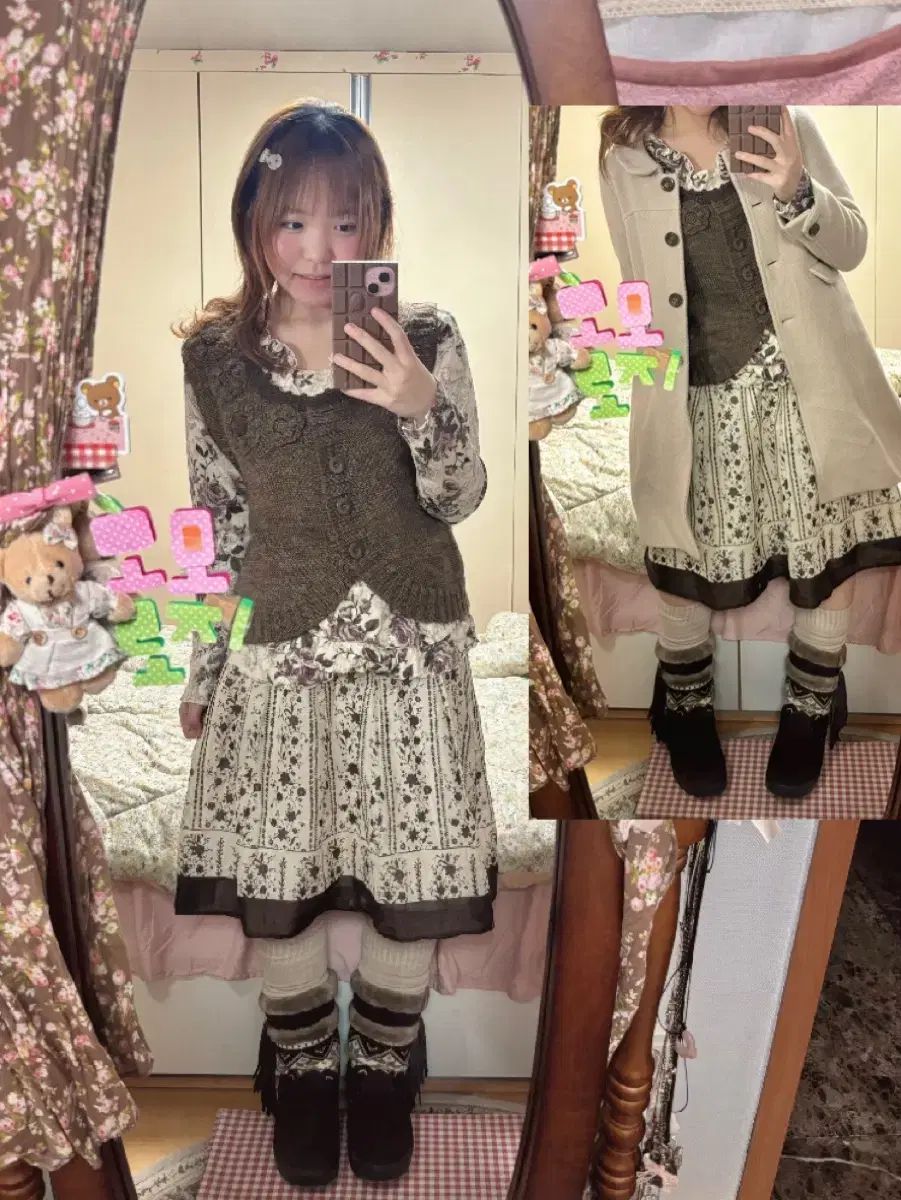 森ガール 둥근카라 コート フローラル ラブリー セット