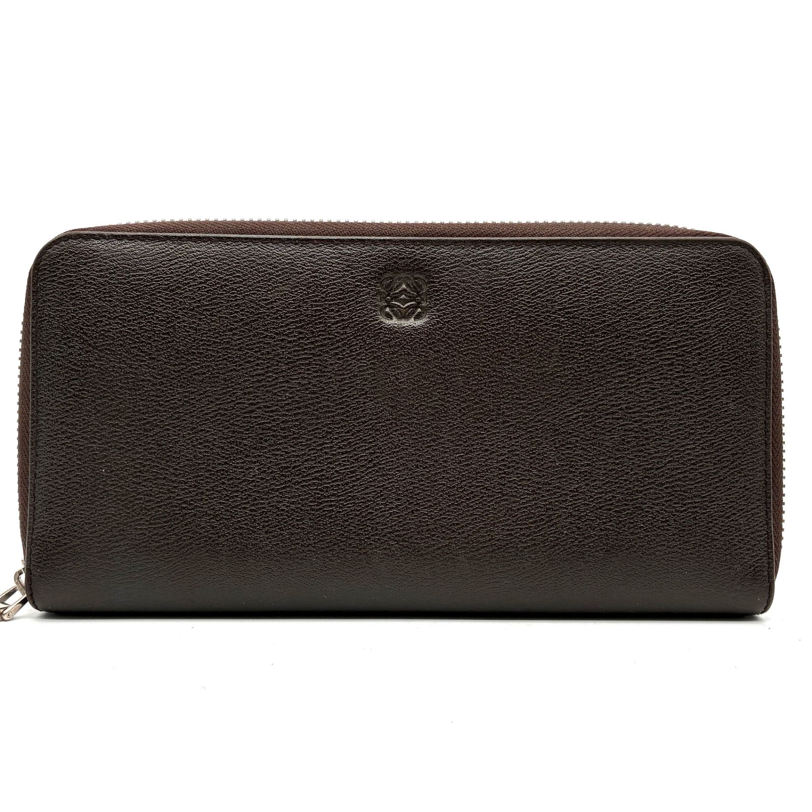 LOEWE ロエベ ジップアラウンドウォレット 長財布 アナグラム レザー 本革 ブラウン メンズ レディース ラウンドファスナー シルバー金具