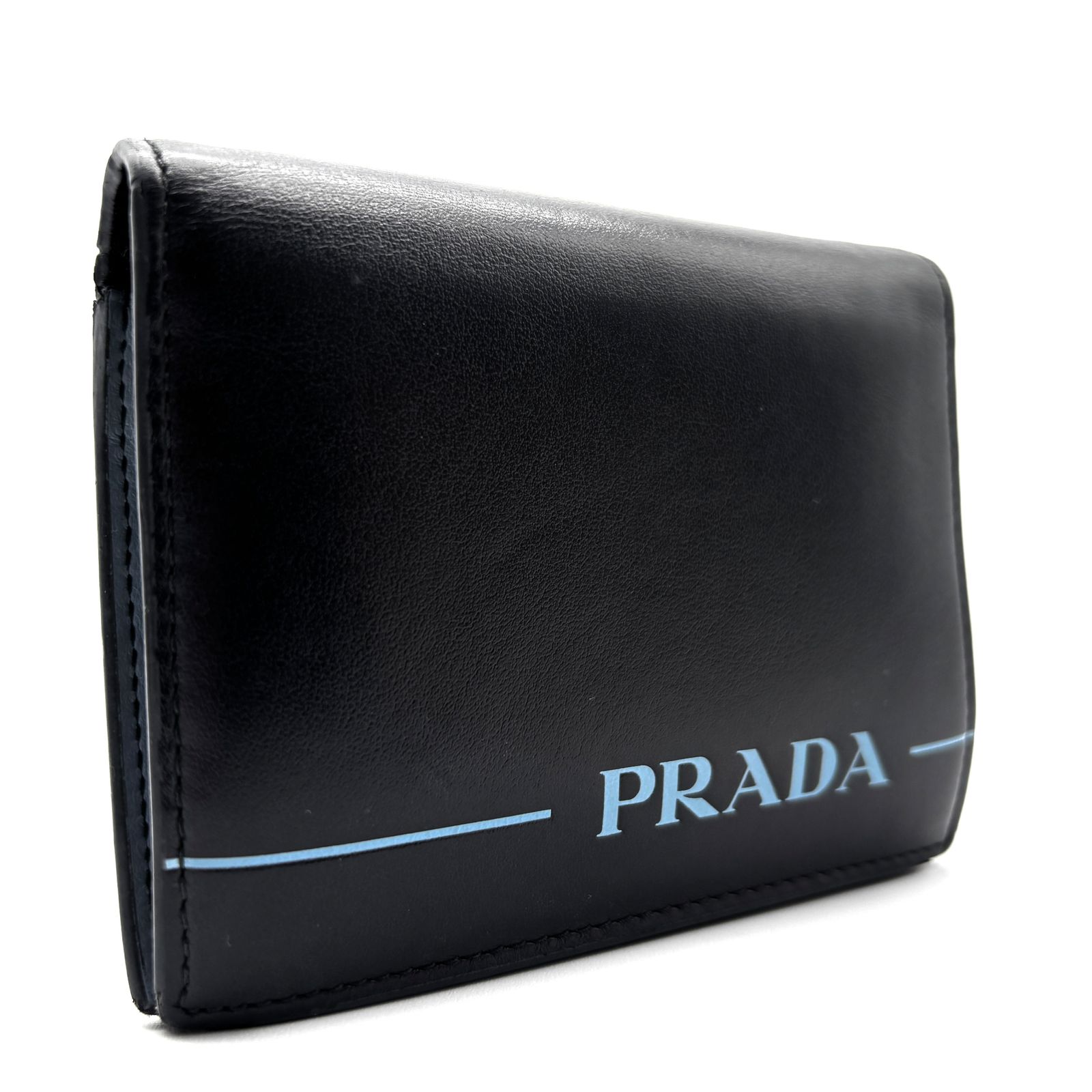 品 PRADA プラダ ミラージュ 二つ折り財布 ロゴプリント カーフレザー 本革 ネイビー 紺色 バイカラー メンズ レディース ビジネス 1 M 204
