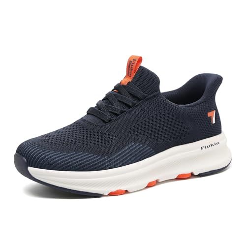 KENPO メンズ ウォーキングシューズ 膝の負担を和らげる厚底クッションソール StepInGo 紐をほどかず立ったまま履ける 通気性ニット 通勤 長時間歩行に m