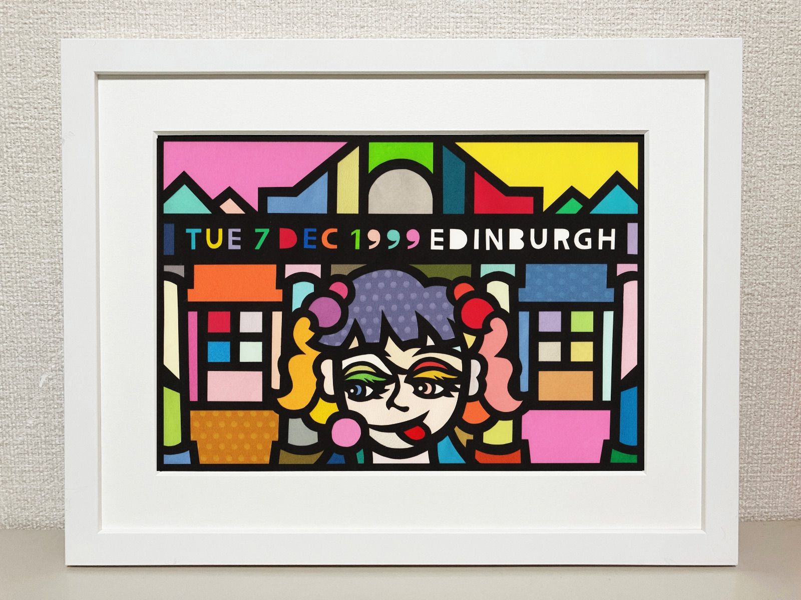 A 196 1 Edinburgh in 1999” 2025 Original art work on paper cutting with collage 日本製UVカットアクリルフレーム付き 英国ロックファン