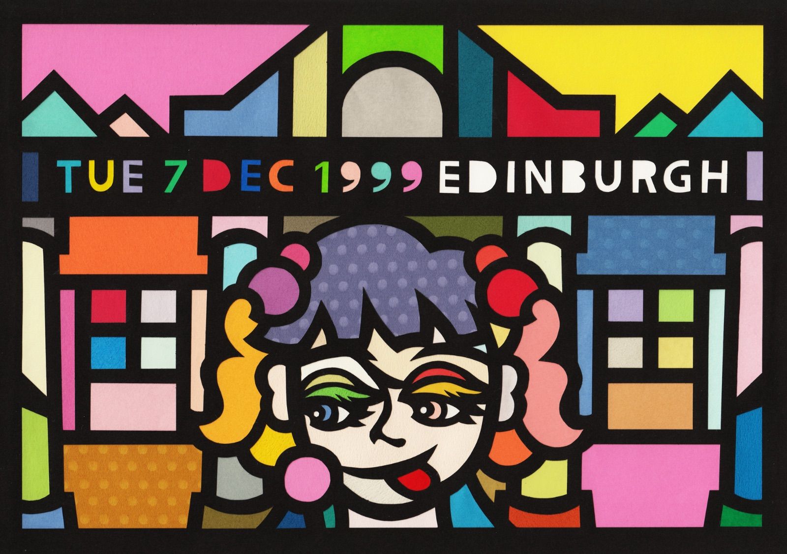 A 196 1 Edinburgh in 1999” 2025 Original art work on paper cutting with collage 日本製UVカットアクリルフレーム付き 英国ロックファン