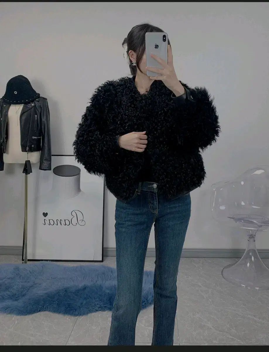 バナイ ボア リー リアル シープスキン ジャケット ブラック トータルコーデ ジャンパー ブルゾン 