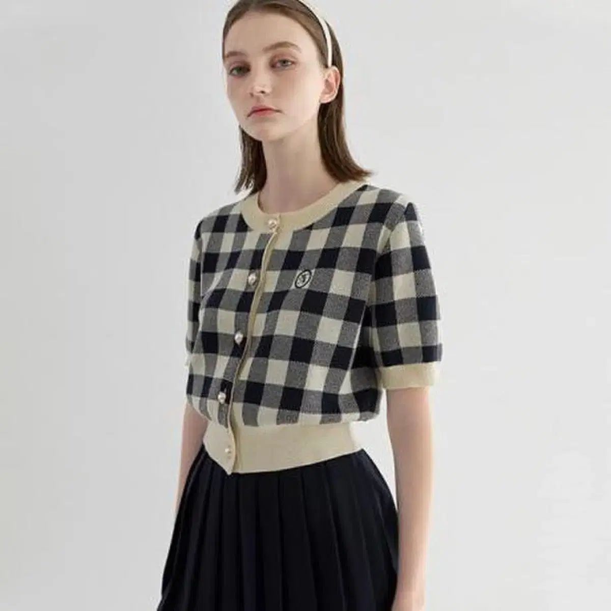 アトリエナイン ドロシー サマー ギンガムチェック クロップド ニット カーディガン