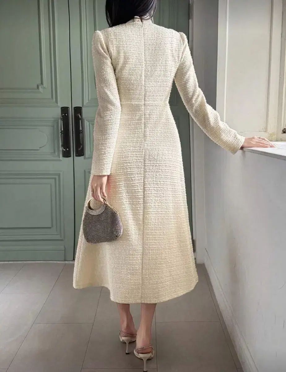  アイボリー リー リボン ツイード ロング ONE PIECE 長袖 七分袖 その他