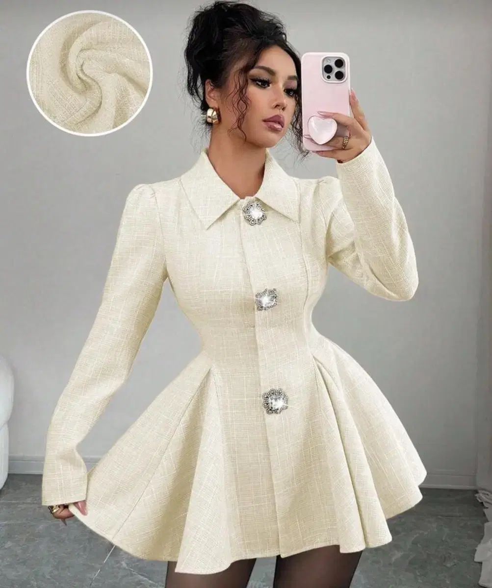 アイボリー ツイード フ ミニ ワンピース