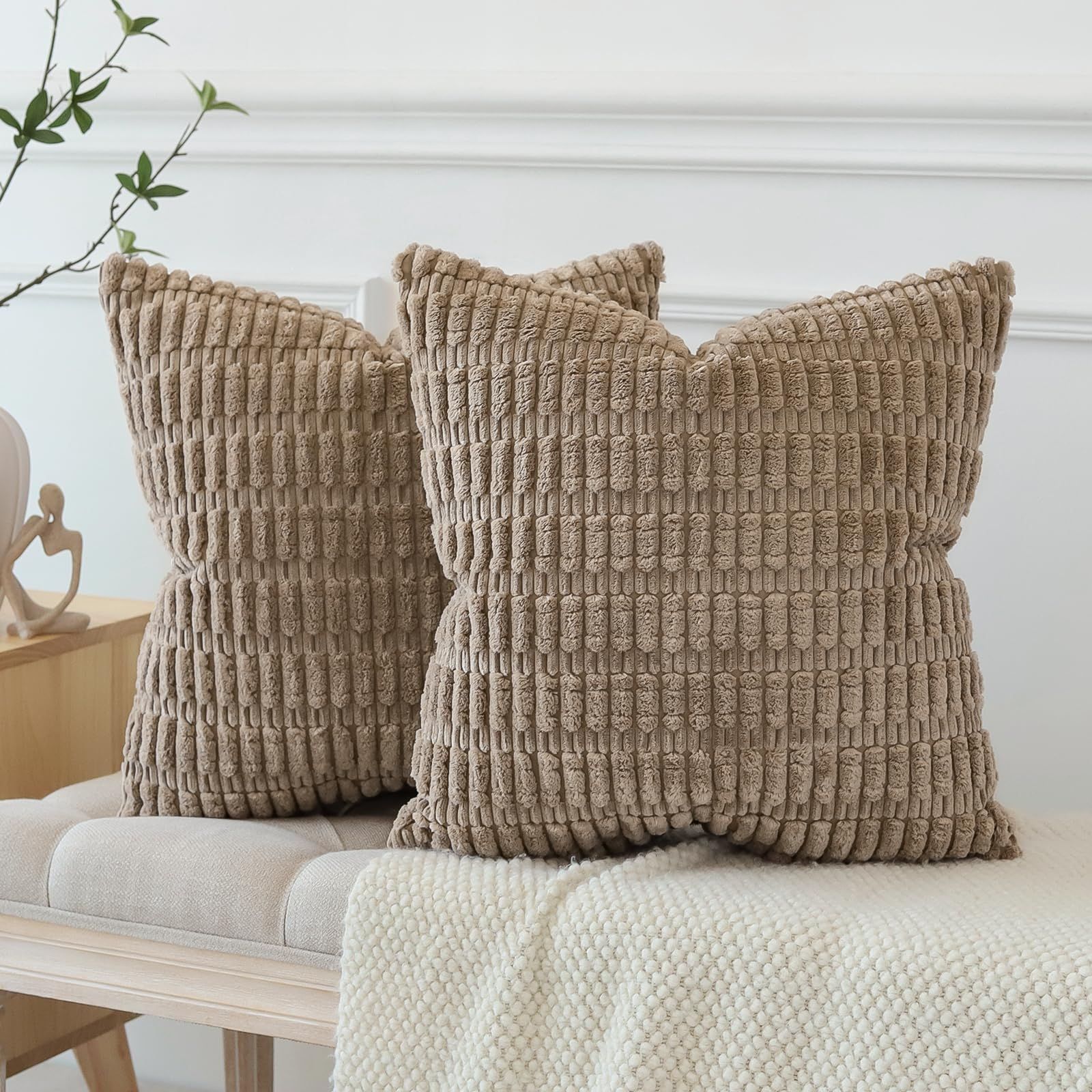 クッションケース ソファ背当て ソファー用クッションカバー インテリア くっしょんかばー ファスナー エレガント モダン 装飾枕カバー 可愛い おしゃれ 座布団カバー 麦の穂 コールテン セット ライトブラウン 北欧 45 x cm 4