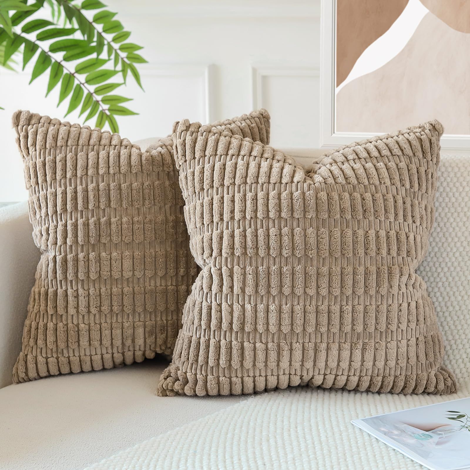  クッションケース ソファ背当て ソファー用クッションカバー インテリア くっしょんかばー ファスナー エレガント モダン 装飾枕カバー 可愛い おしゃれ 座布団カバー 麦の穂 コールテン セット ライトブラウン 北欧 45 x cm 4 その他 文房具 事務用品