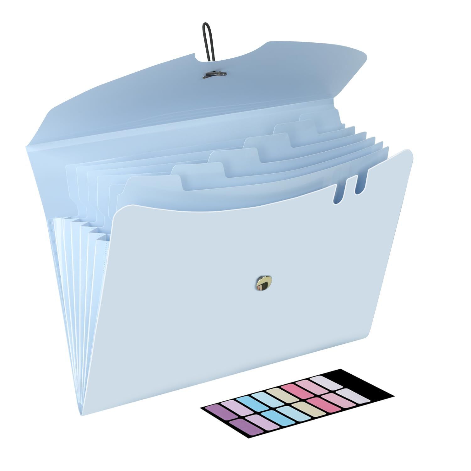 在庫処分 a 4 7ポケット 持ち運び 拡張 ヨコ型 区分けラベル付き 大容量 ファイルケース ジャ 書類 分類収納 文房具 学校 事務用品 ブルー