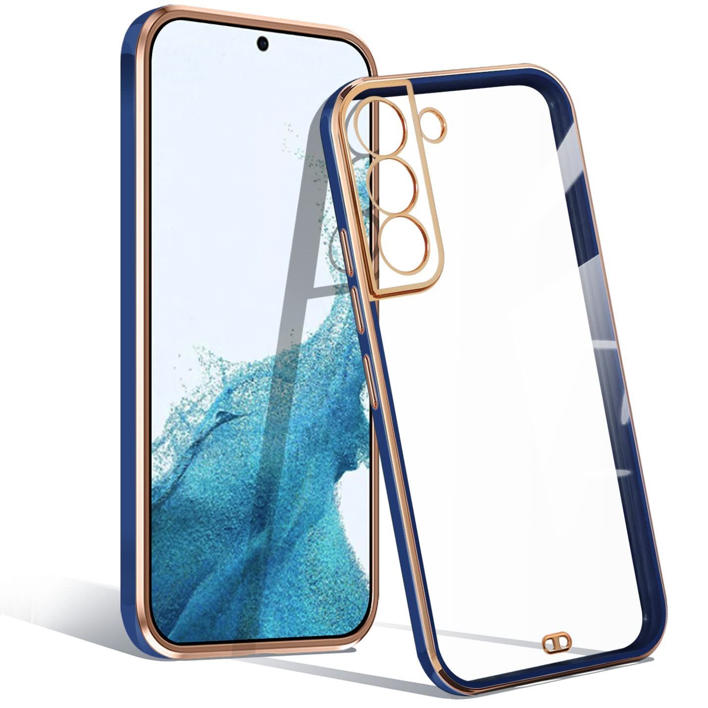 在庫処分 S 22 ケース クリア 5 G Galaxy SC 51 C SCG 13 ギャラクシーS 透明 カバー 耐衝撃 TPU 薄型 軽量 メッキ加工 ソフトケース 透明ケース 一体型レンズ保護カバー ネイビー ブルー