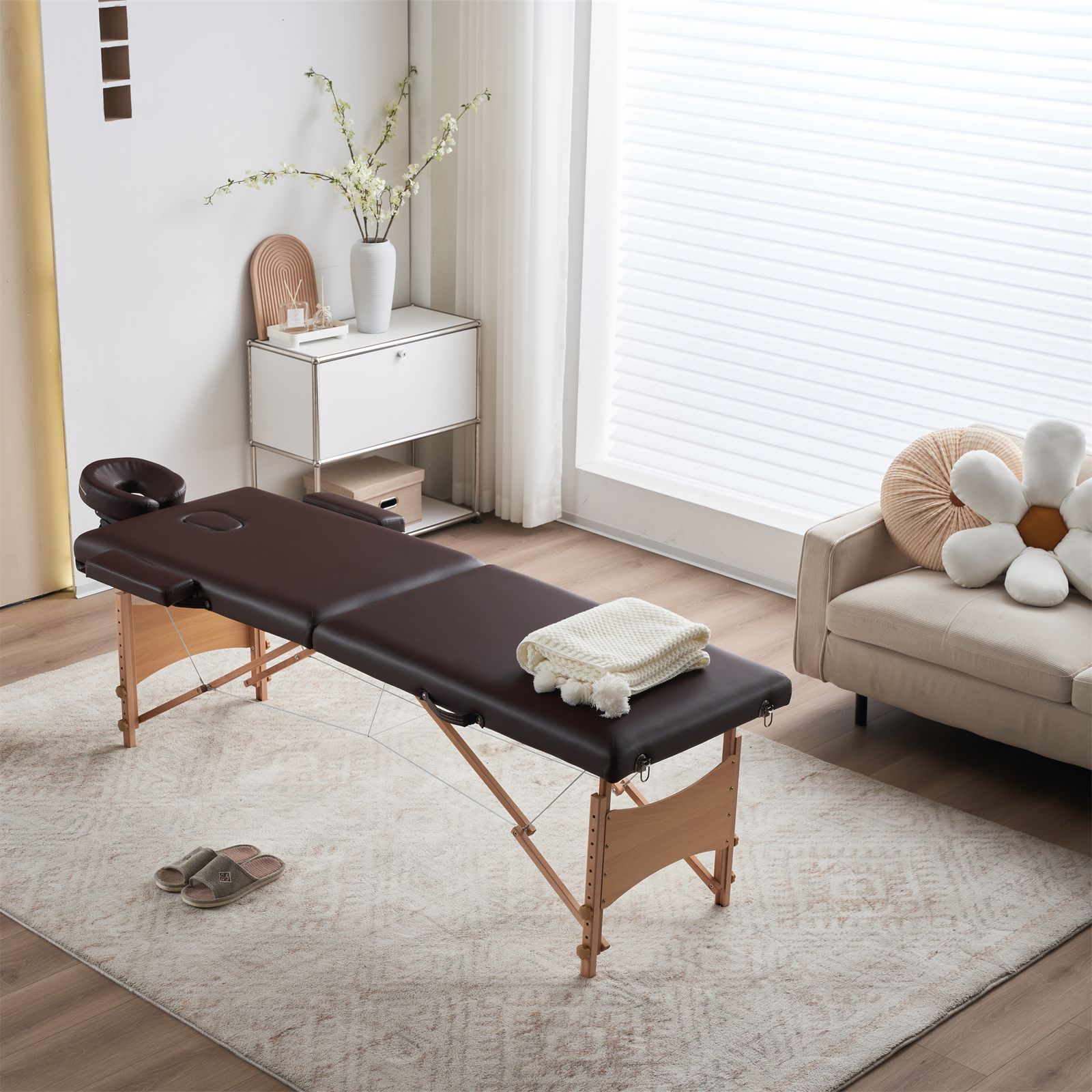 プラスサイズ】【グレー】 マッサージベッド 折りたたみ コンパクト 超