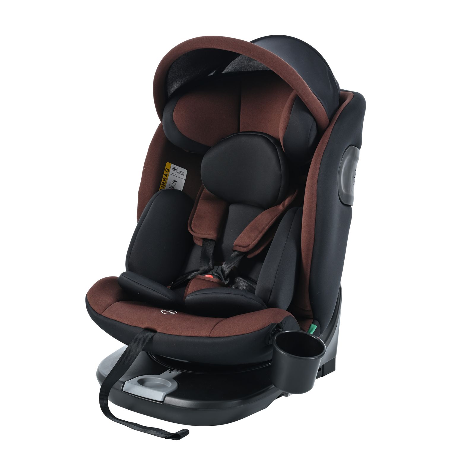 トップテザー チャイルドシート 新生児 ISOFIX 0歳～12歳 360度回転式 40～150 cm ジュニアシート 調節 洗える キャノピー付き ベビーシート ドリンクホルダー付き 出産祝い 車 ブラック ブラウン