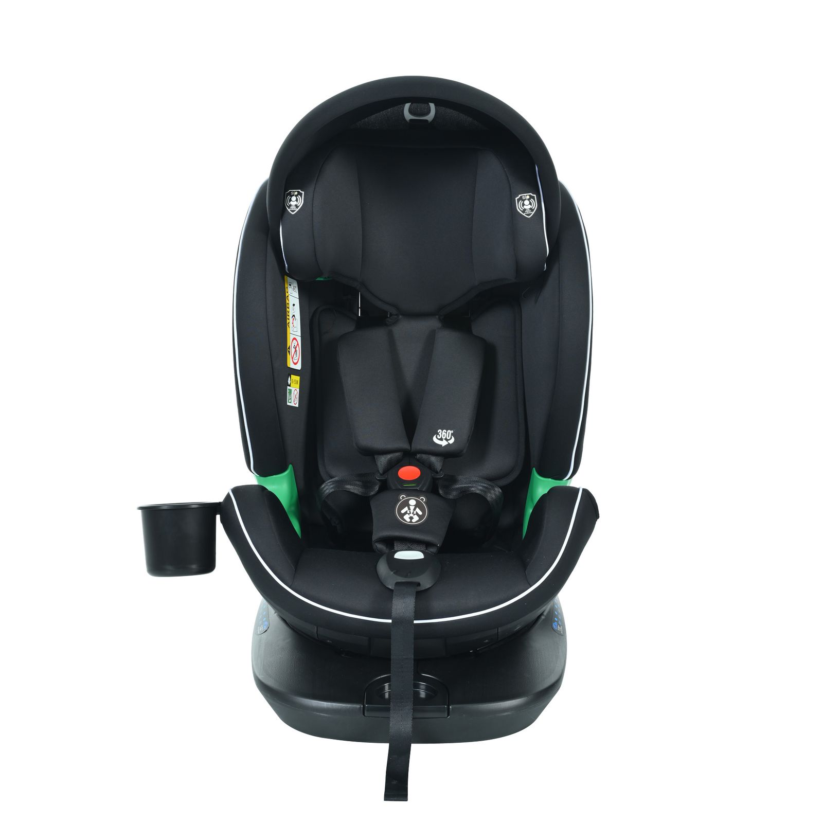 トップテザータイプ チャイルドシート 新生児 ISOFIX 0歳～12歳 360度回転式 40～150 cm ジュニアシート 調節 洗える キャノピー付き ベビーシート ドリンクホルダー付き 出産祝い 車 ブラック