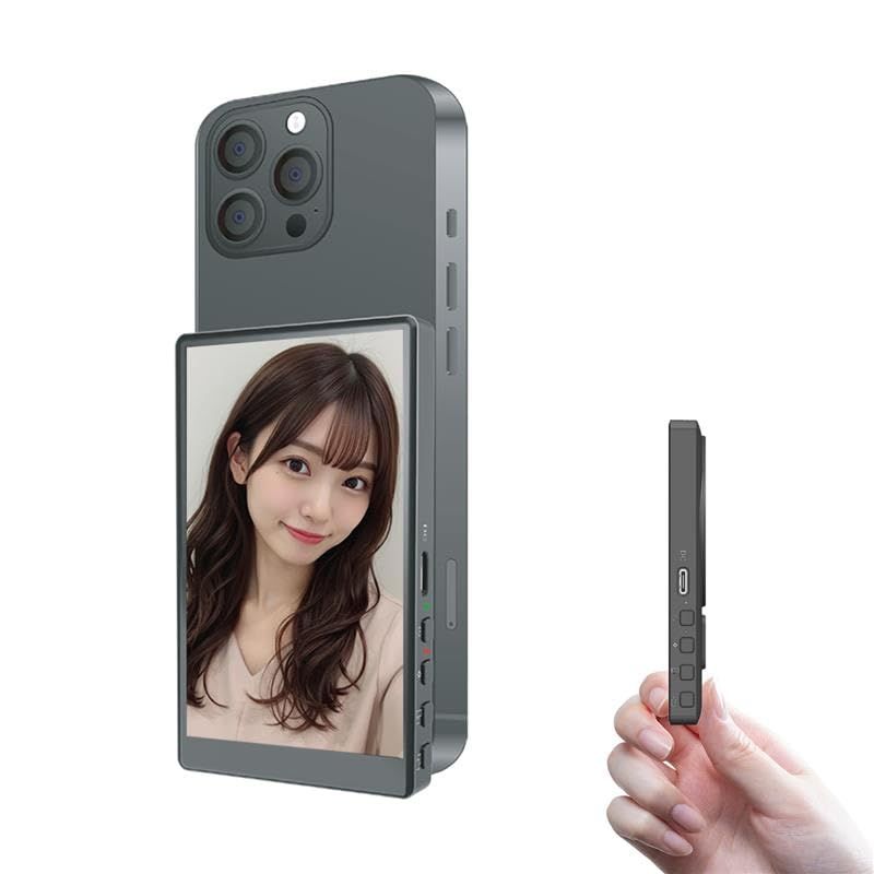 ケイヨウスマホ用自撮りモニター Camee キャミー iPhone 外カメラモニター 磁石取付け magsafe対応 遠隔シャッターボタン付き 95 g軽量 Instagram BeReal Tiktok撮影に最適 ミラーリング接続 EC ステッカ m