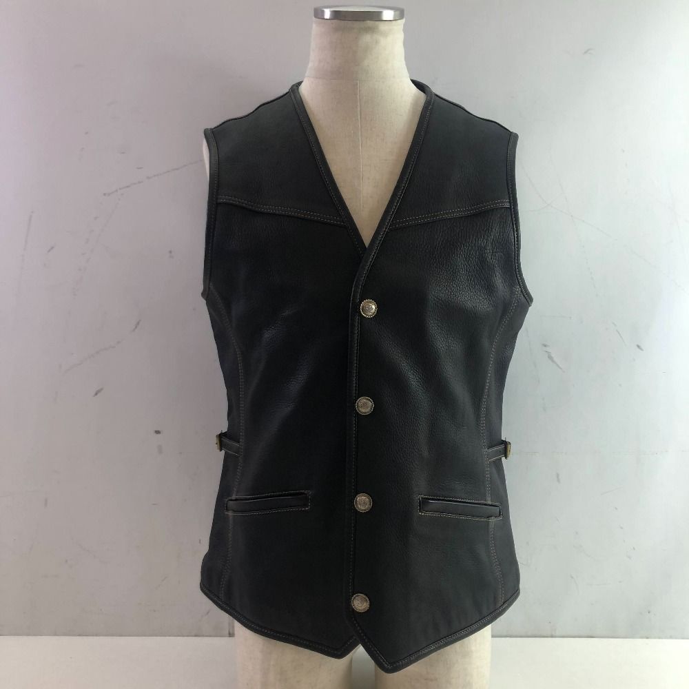 04 w 5635∞ THE FLAT HEAD フラットヘッド ディアスキン ベスト FN LV DV 001 ブラック サイズ42 鹿革