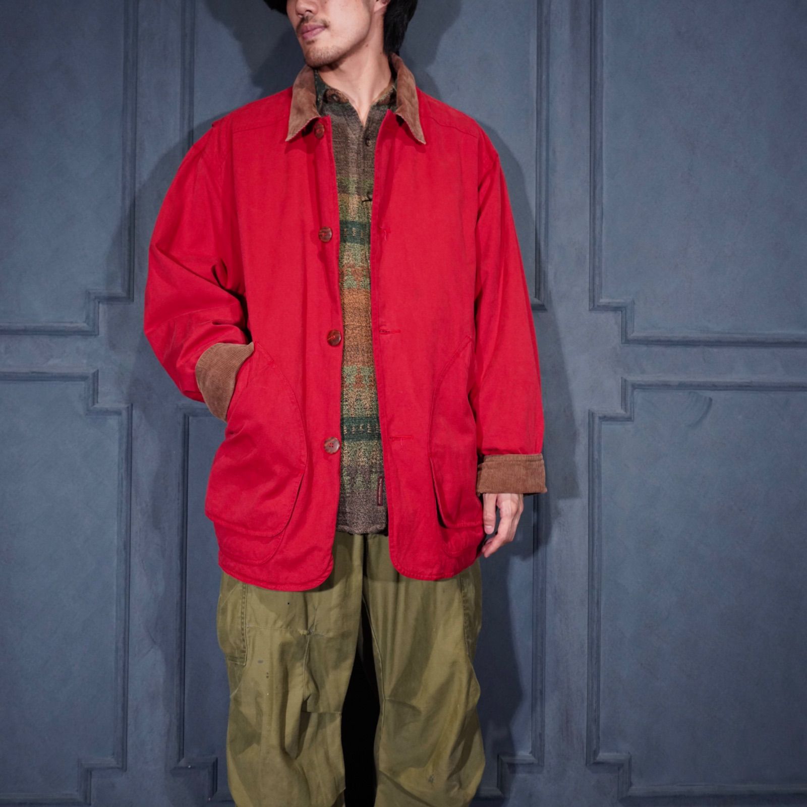 USA VINTAGE DASH CORDULOY COLLAR DESIGN COTTON COVERALL JACKET アメリカ古着コーデュロイ襟デザインコットンカバーオールジャケット
