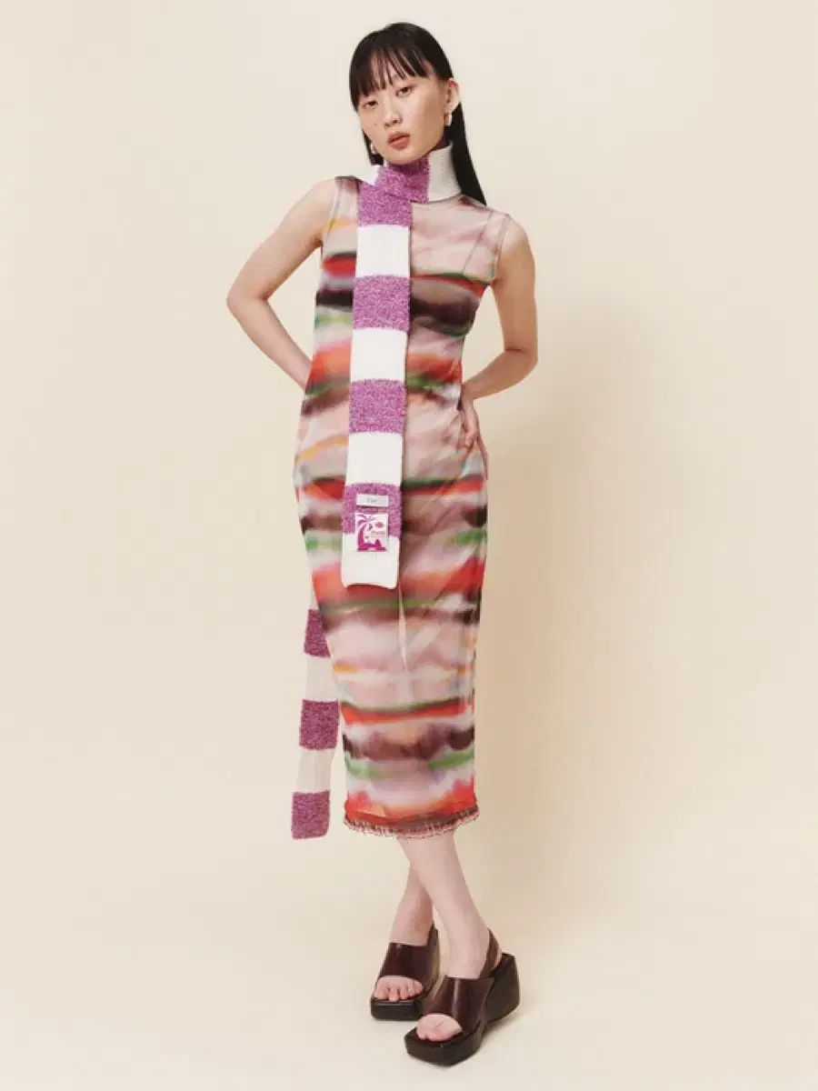 KIJUN キジュン 標準 ニットマフラー パープル 白